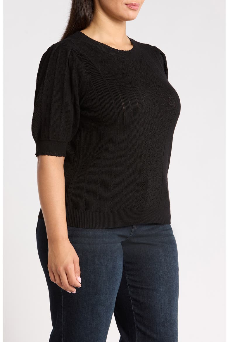 Pointelle Elbow Sleeve Sweater, Alternate, color, BLACK