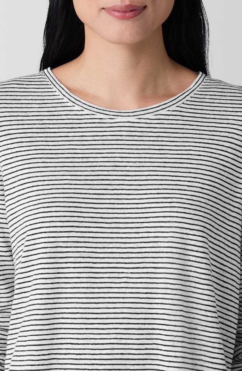 Eileen Fisher Stripe Organic Linen Long Sleeve T-Shirt, Alternate, color, White/ Black
