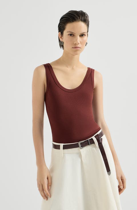 Stretch cotton ribbed jersey top with monili