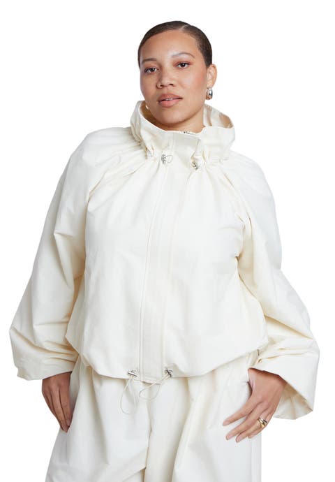 Cotton Blend Drawcord Bomber Jacket
