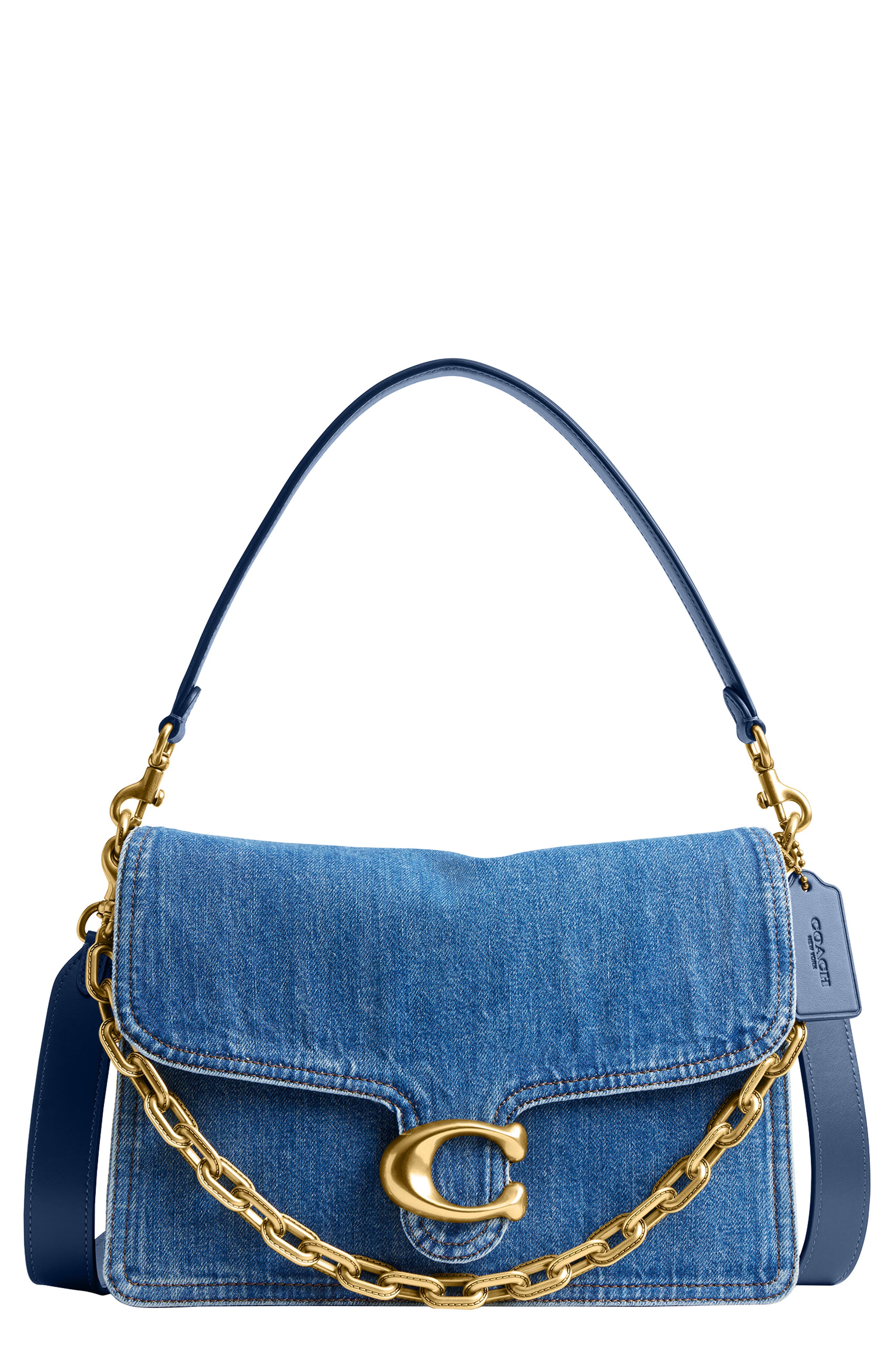 COACH Tabby Washed Denim Chain Shoulder Bag, Main, color, 