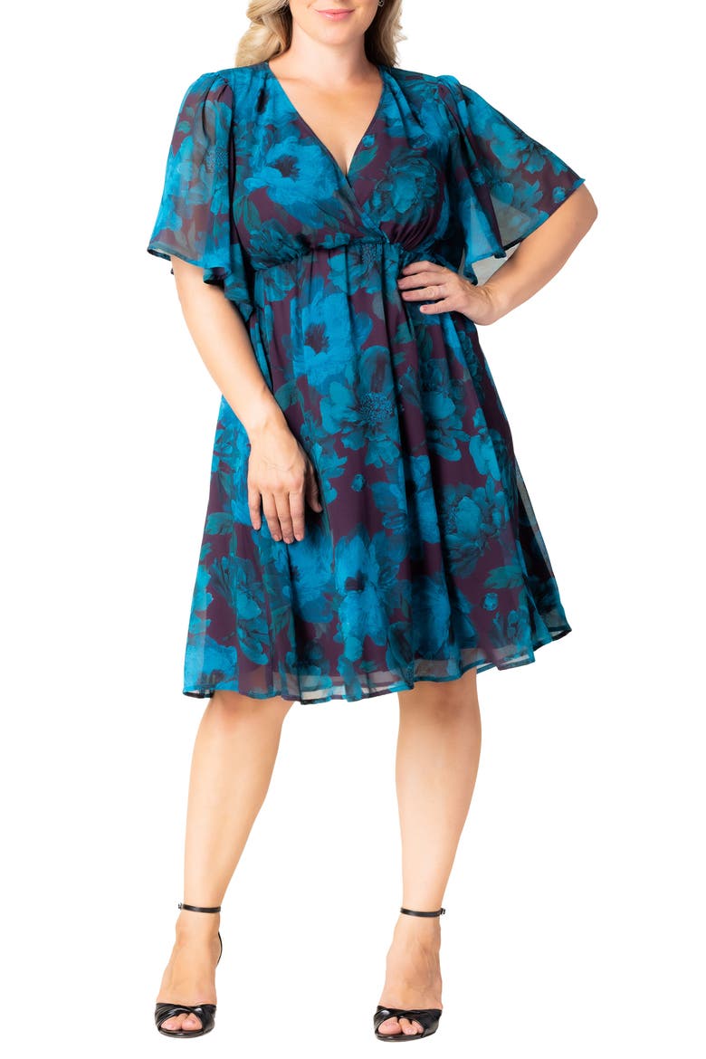 Florence Flutter Sleeve Dress, Main, color, TEMPTING TEAL FLORALS