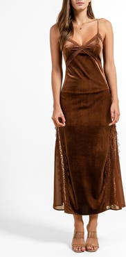 Beivy Lace Trim Velvet Slipdress