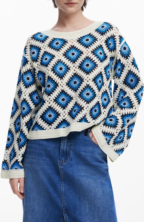 Desigual Multicolor Crochet Sweater In Blue Multi