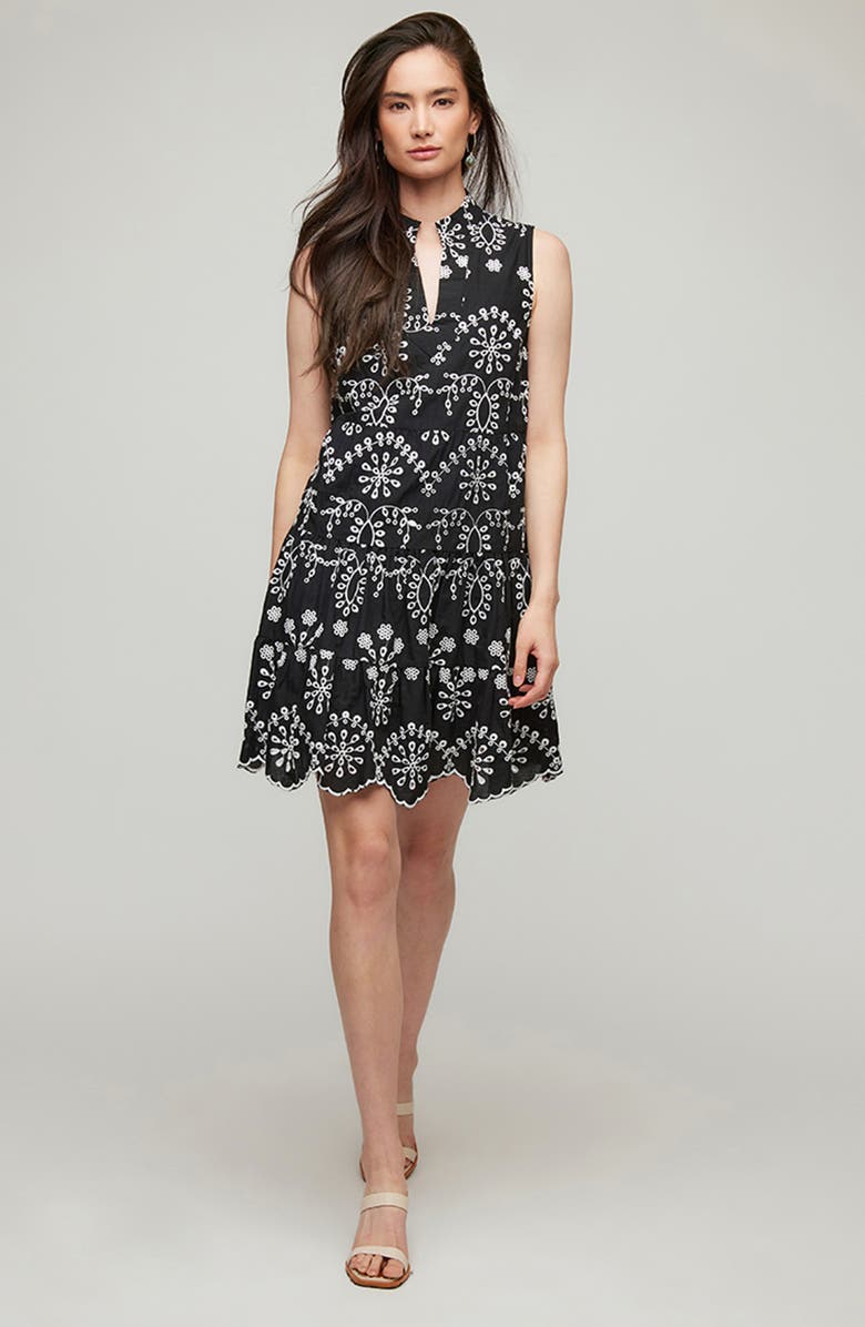 Karen Kane Eyelet Embroidered Sleeveless Tiered Cotton Dress, Alternate, color, Black