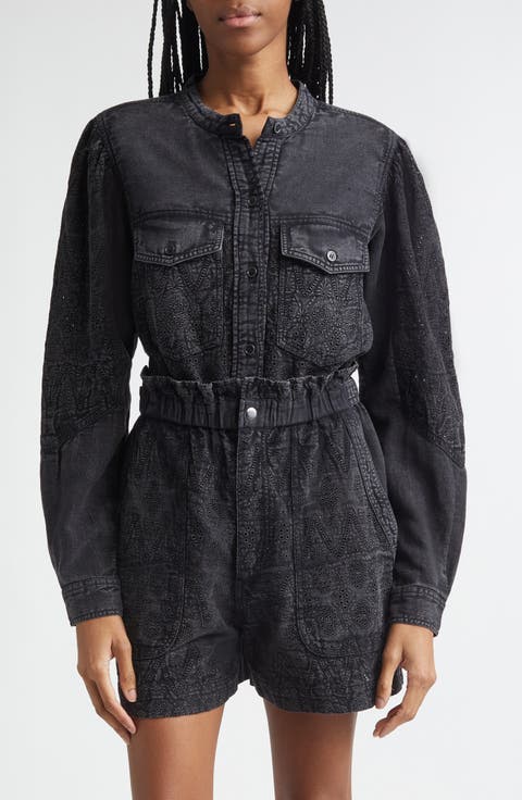Kaina Embroidered Eyelet Denim Button-Up Shirt