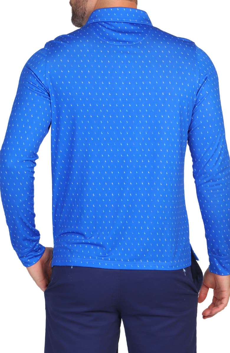 TailorByrd Byrds Print Long Sleeve Performance Polo, Alternate, color, Royal Blue