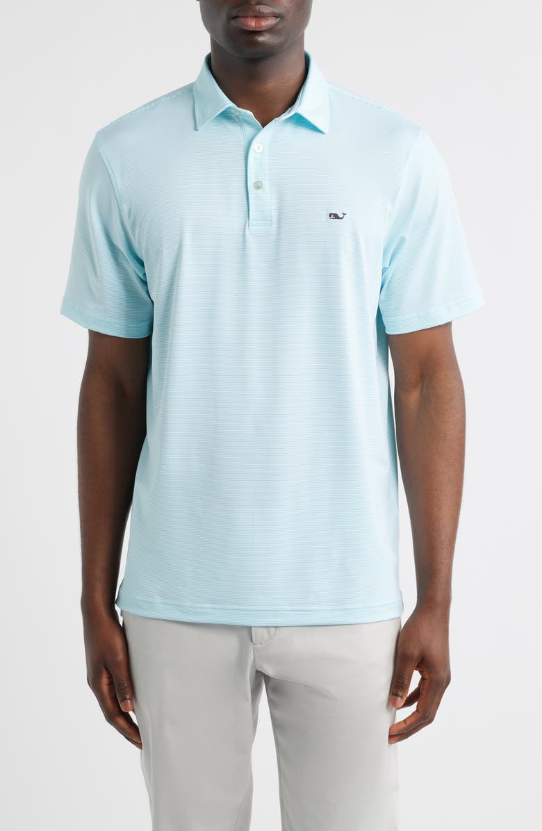 vineyard vines St. Jean Stripe Sankaty Performance Polo, Main, color, White Cap/ Turquoise