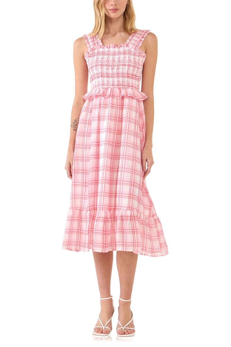 Plaid Ruffle Midi Dress, Main, color, RED