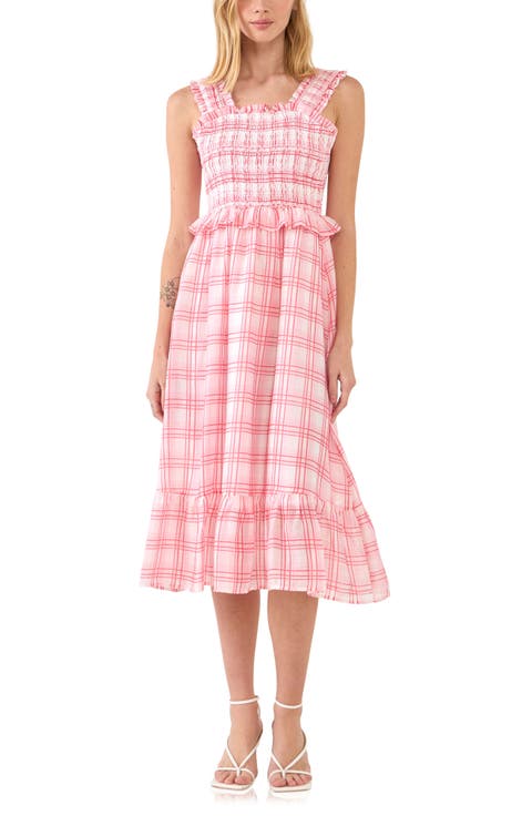 Plaid Ruffle Midi Dress