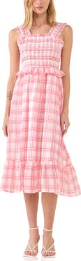 English Factory Plaid Ruffle Midi Dress