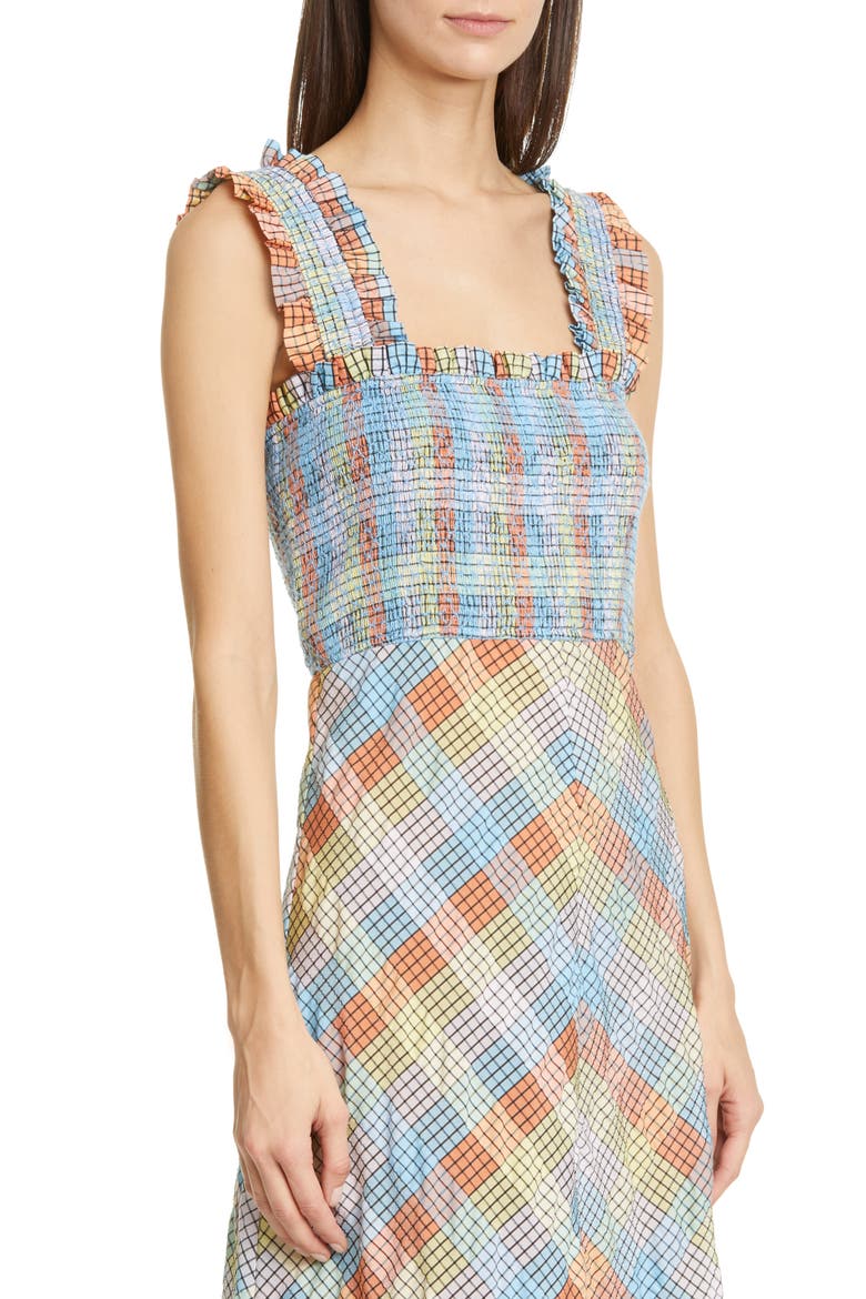 Plaid Smocked Seersucker Midi Sundress, Alternate, color, MULTI COLOR