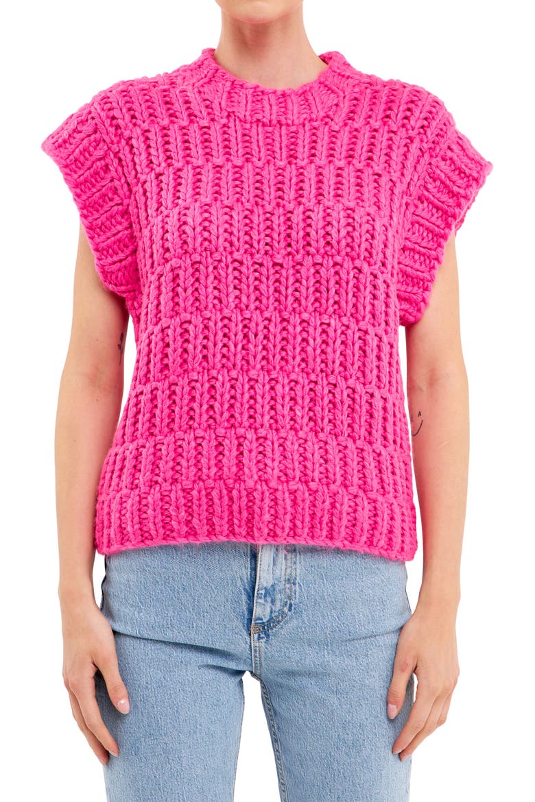 Chunky Cap Sleeve Sweater, Alternate, color, FUCHSIA