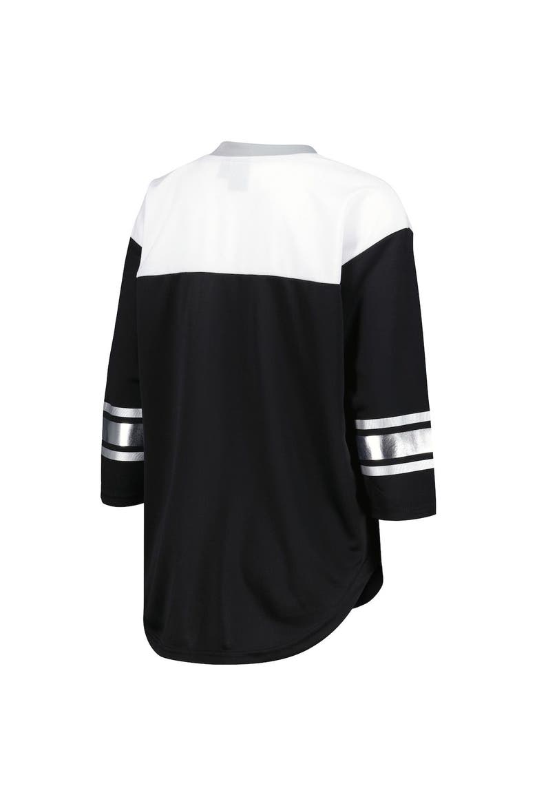 Women's G-III 4Her by Carl Banks Black/White Las Vegas Raiders Double Team 3/4-Sleeve Lace-Up T-Shirt, Alternate, color, Black