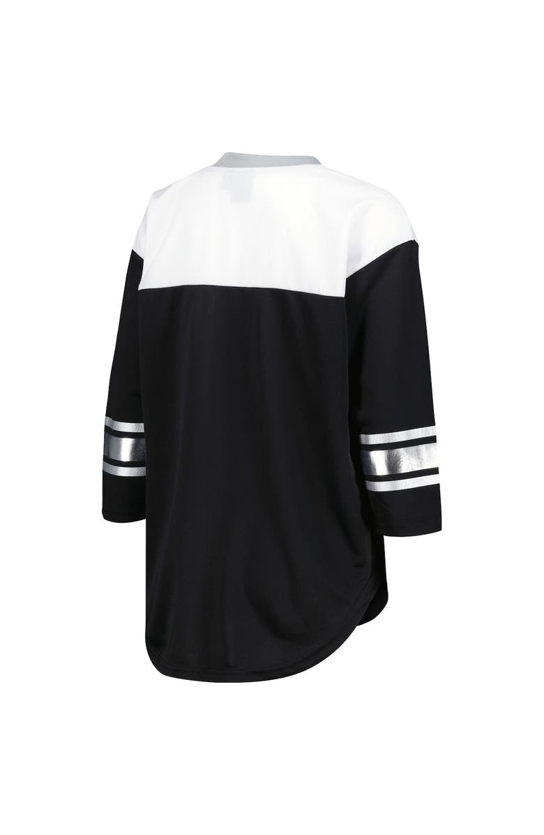 G-III 4HER BY CARL BANKS Women's G-III 4Her by Carl Banks Black/White Las Vegas Raiders Double Team 3/4-Sleeve Lace-Up T-Shirt, Alternate, color, Black