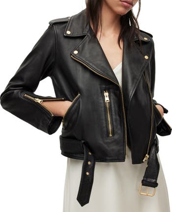 ジャケット・アウター ALLSAINTS BALFERN LEATHER BIKER JACKET AllSaints Women's Balfern Leather Biker Jacket, Black at