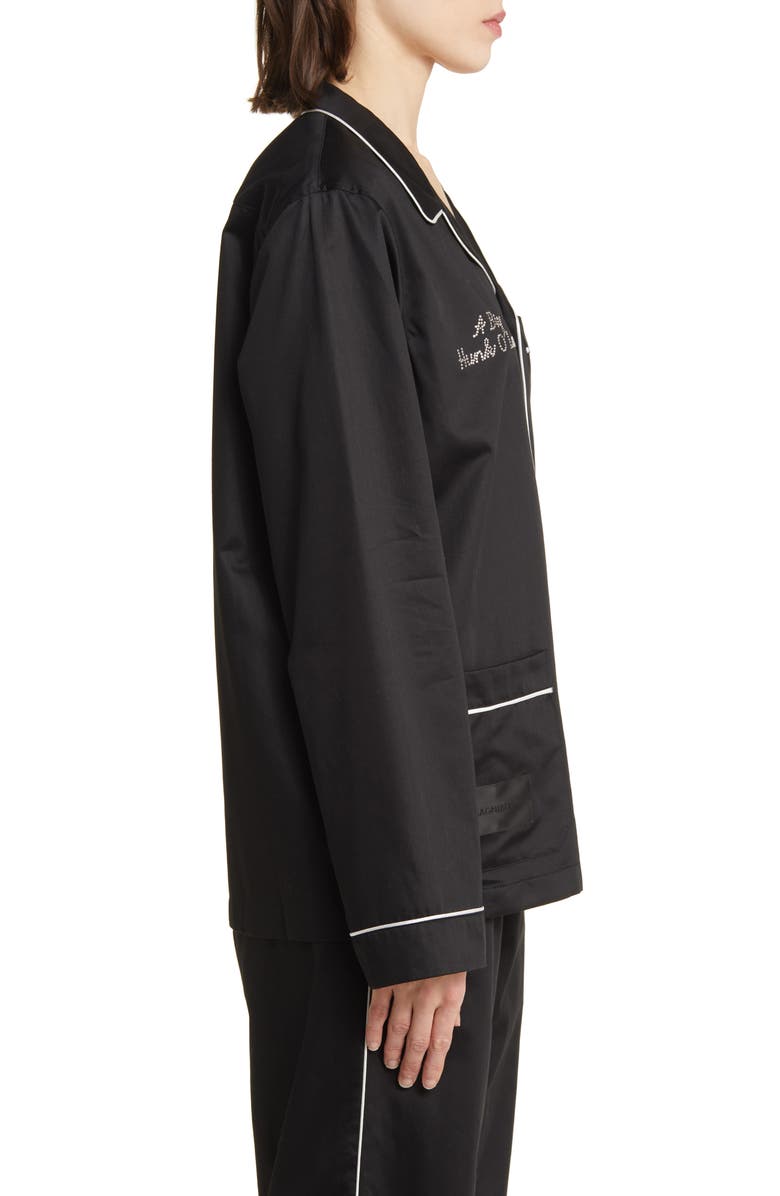 Magniberg Gala Swarovski<sup>®</sup> Crystal Embellished Cotton Sateen Pajama Top, Alternate, color, Black