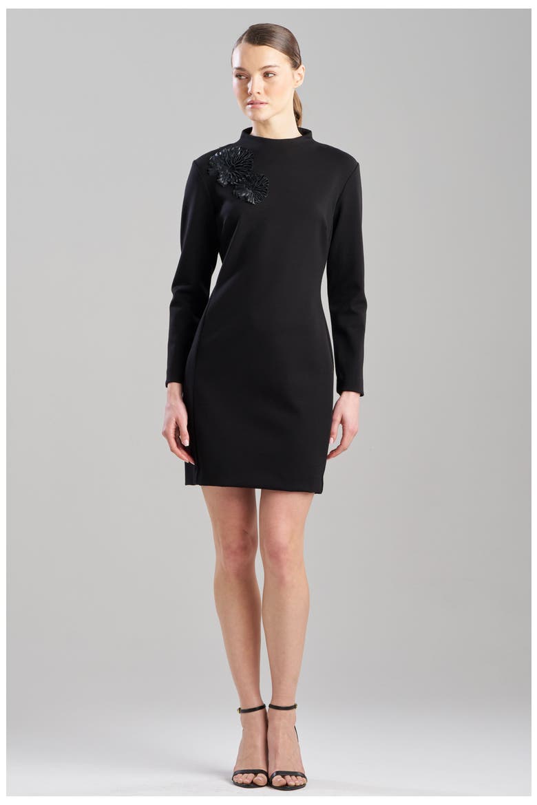 Double Knit Mock Neeck Sheath Dress With Embellishment, Main, color, BLACK