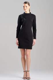 N Natori Double Knit Mock Neeck Sheath Dress With Embellishment
