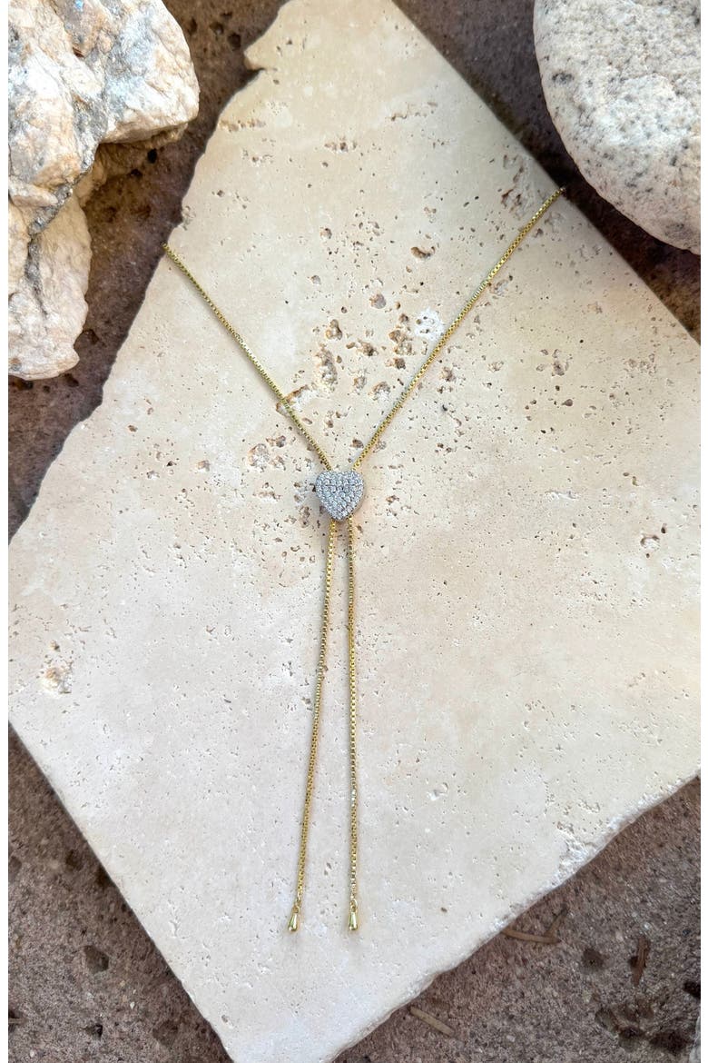 Cubic Zirconia Heart Bolo Necklace, Alternate, color, GOLD
