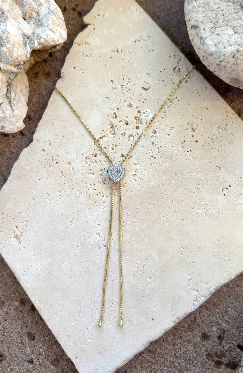 Adornia Cubic Zirconia Heart Bolo Necklace, Alternate, color, Gold