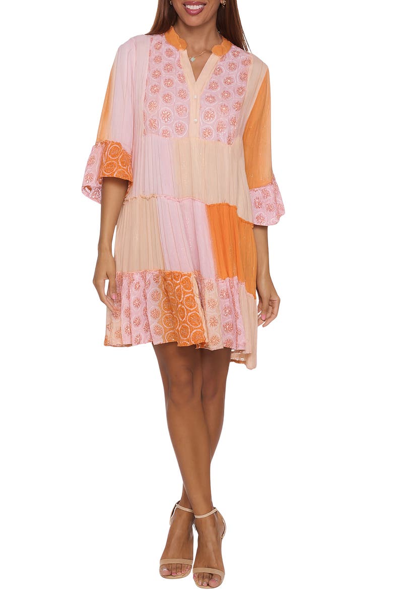 Patchwork Print Tiered Dress, Main, color, ORANGE