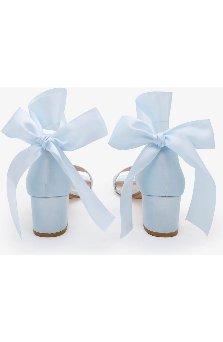 Kailee P Naomi Satin Block Heel Wedding Sandal with Wrapped Satin Ribbon Tie, Alternate, color, Light Blue