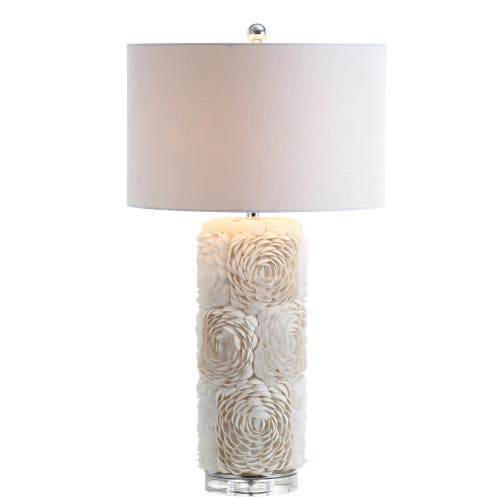 JONATHAN Y JONATHAN Y ROSETTE 28.5" SEASHELL/RESIN/CRYSTAL LED TABLE LAMP, CREAM