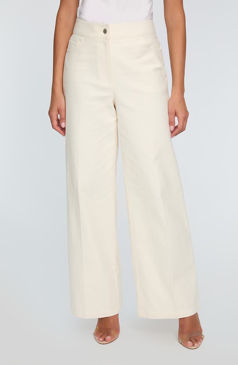 Elie Tahari The Leith High Waist Stretch Cotton Pants, Main, color, Ecru