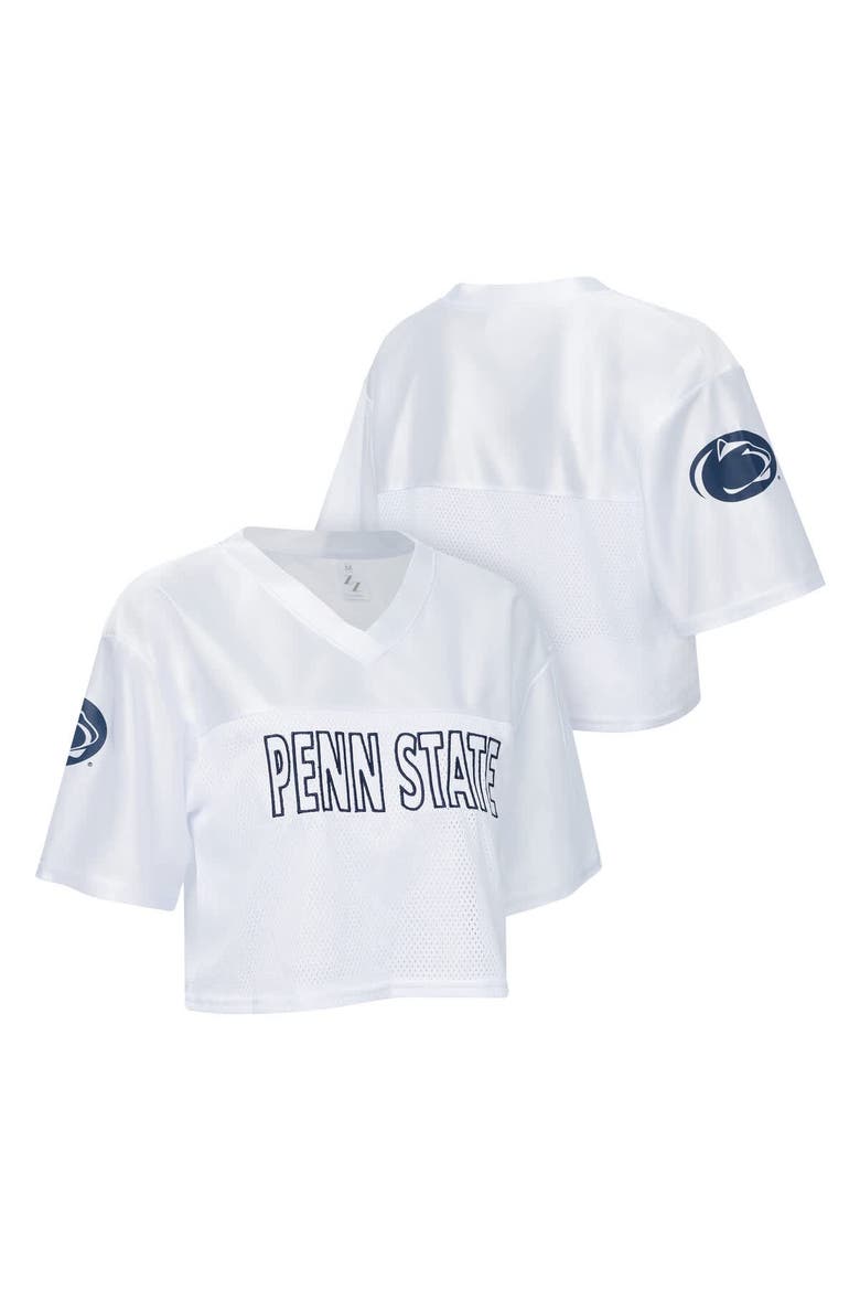 Women's ZooZatz White Penn State Nittany Lions Mesh Cropped V-Neck T-Shirt, Main, color, White