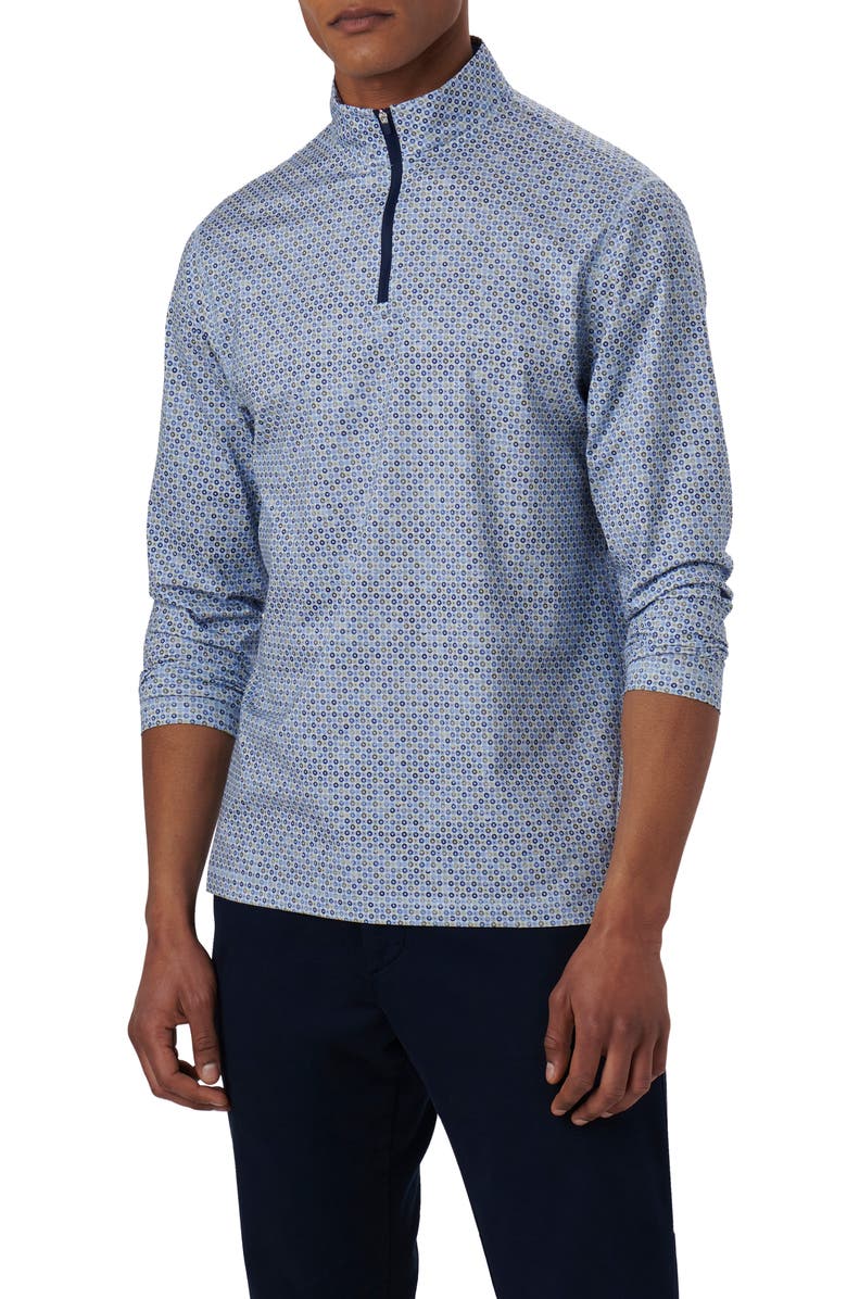 Bugatchi OoohCotton<sup>®</sup> Print Quarter Zip Pullover, Main, color, Air Blue