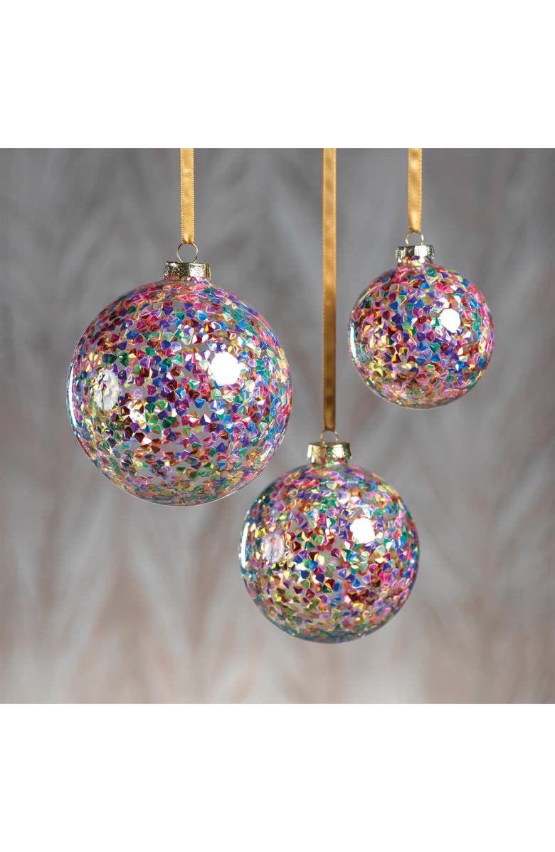Zodax Set of 6 Multicolor Sequin Medium Glass Ball Ornaments, Alternate, color, Rainbow Multicolored