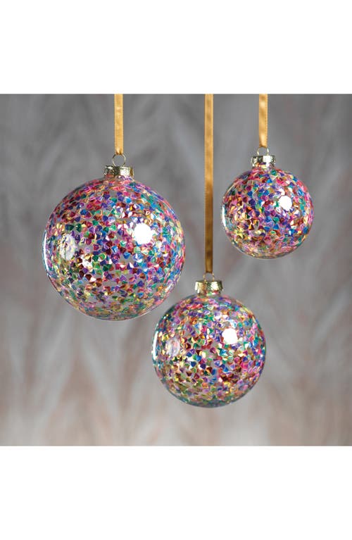 Zodax Set Of 6 Multicolor Sequin Medium Glass Ball Ornaments In Multi