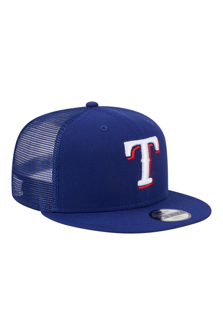 Youth New Era  Royal Texas Rangers 9FIFTY Trucker Snapback Hat, Alternate, color, Royal