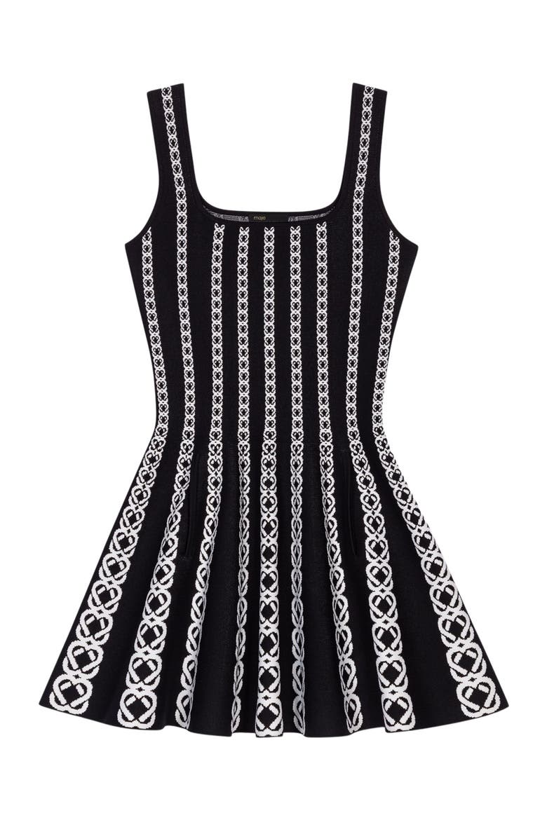 Mini jacquard knit dress, Alternate, color, White / black