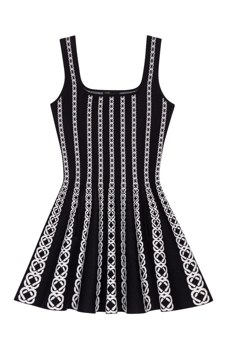 maje Mini jacquard knit dress, Alternate, color, White / Black