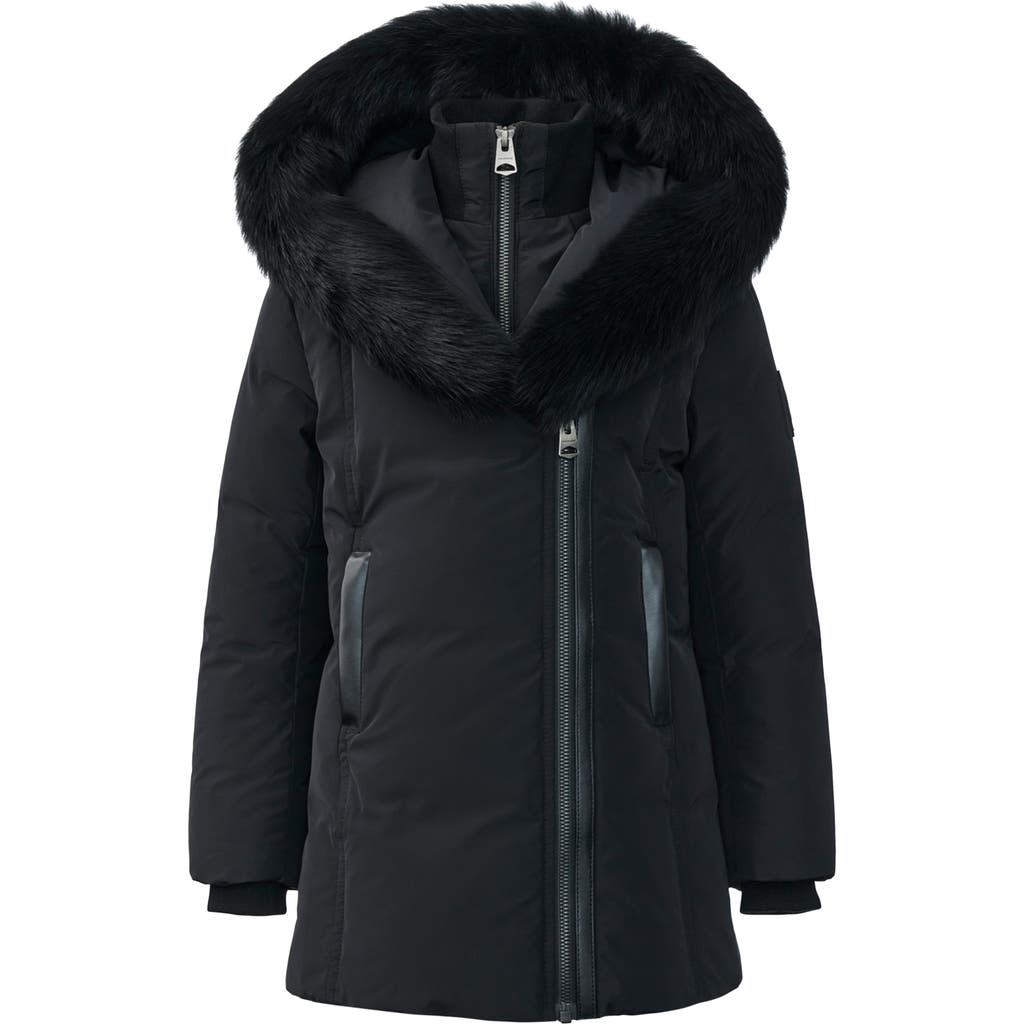 Mackage Kids' Leelee Genuine Shearling Trim Down Puffer Jacket In Black