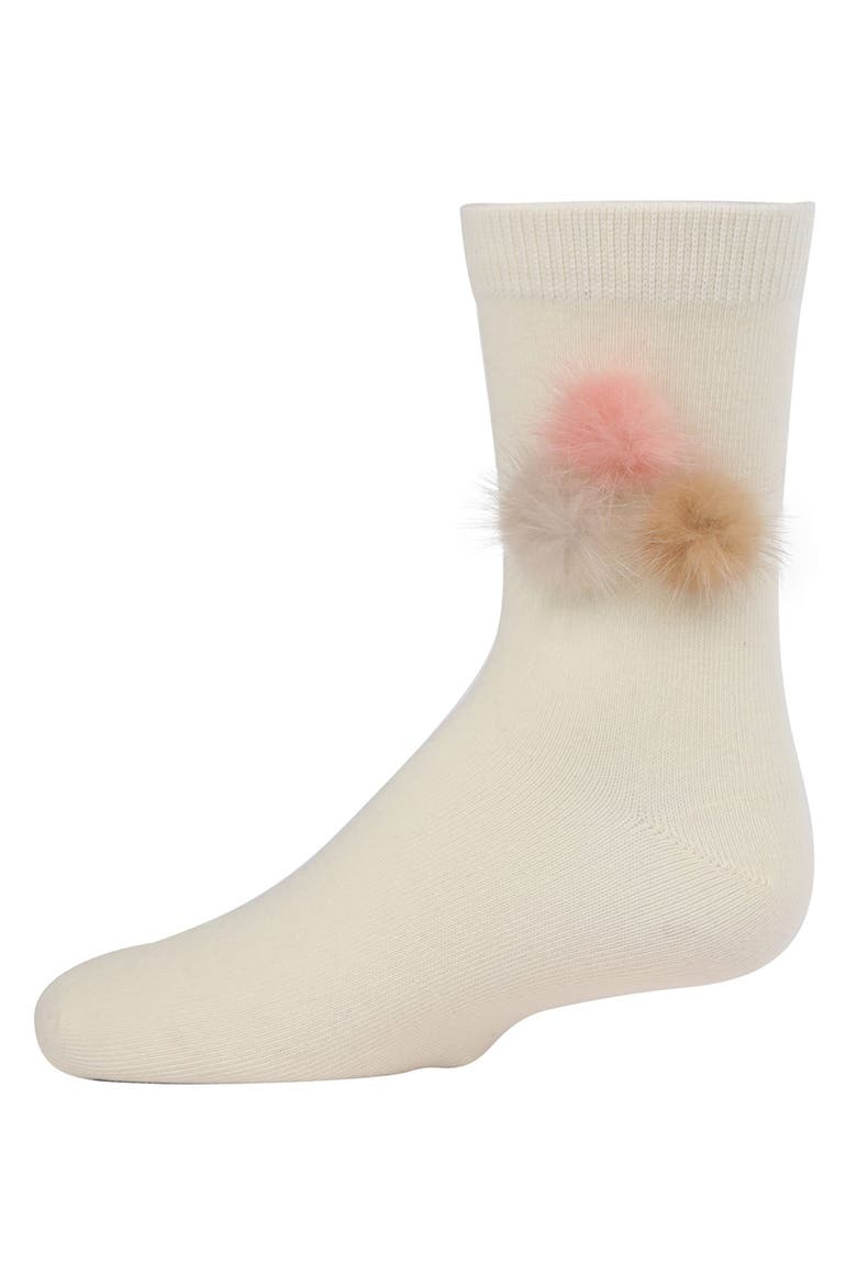 Fluffy Trio Pom-Pom Crew Socks, Main, color, Winter White