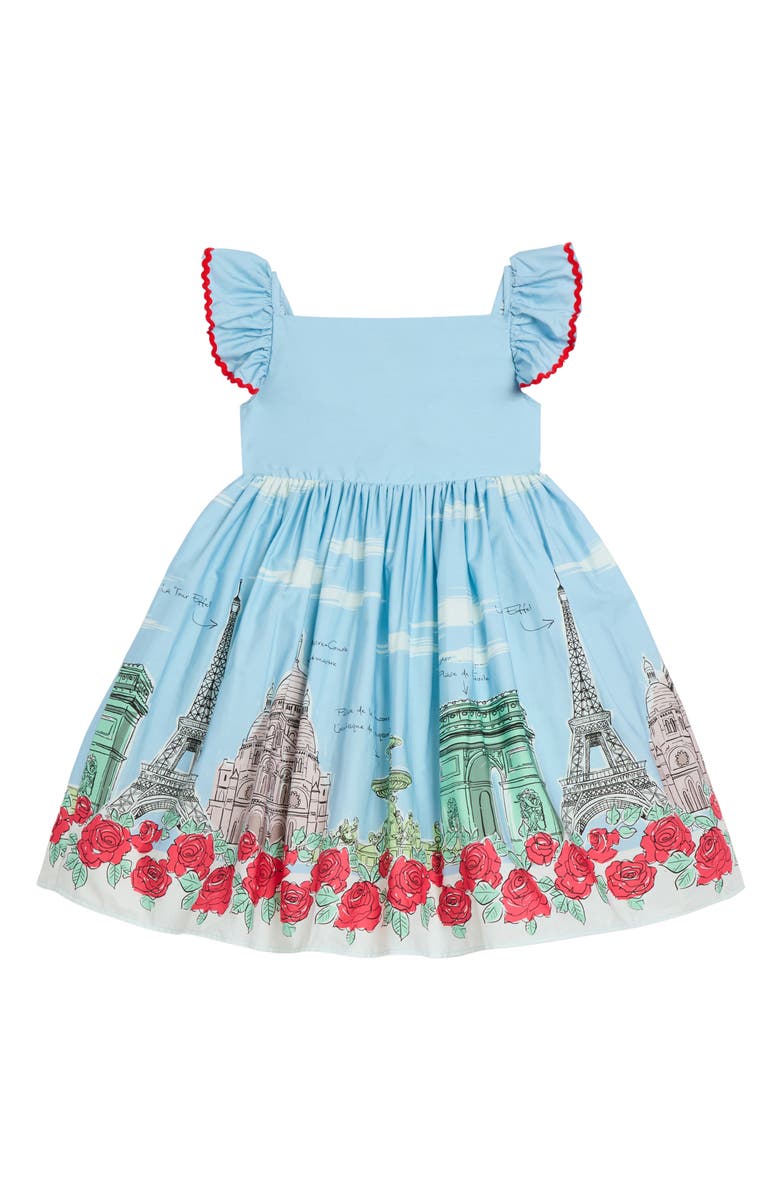 Pippa & Julie Kids' Melanie Paris Border Print Dress, Alternate, color, 