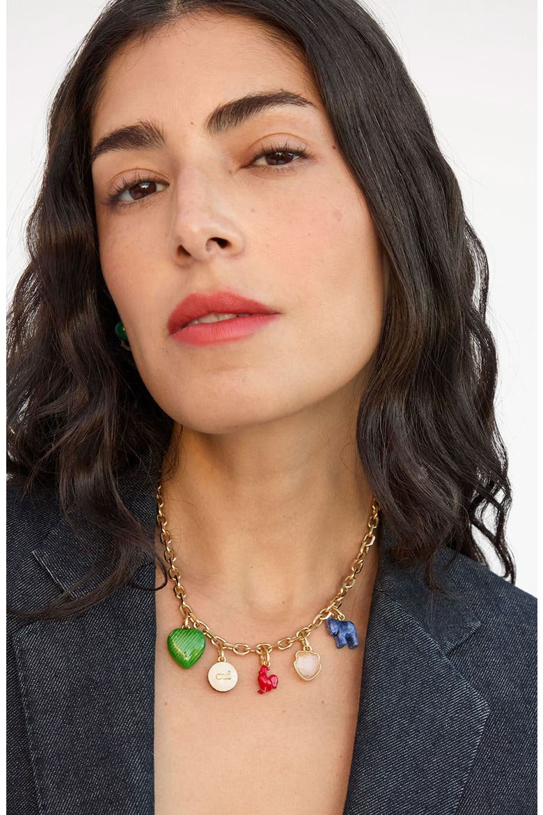 Enamel Heart Charm Necklace, Alternate, color, EMERALD