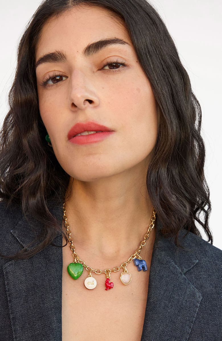 Clare V. Enamel Heart Charm Necklace, Alternate, color, Emerald