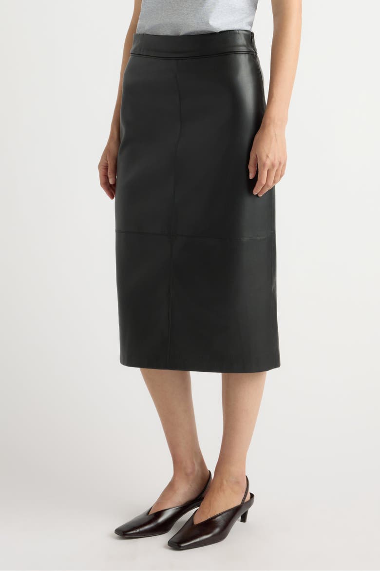 Briony Back-Slit Vegan Leather Skirt, Alternate, color, Black