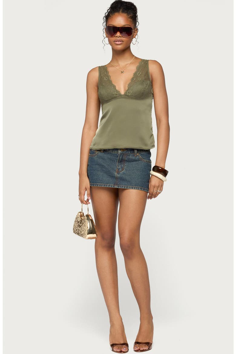 Vikkey Lace Trim Satin Tank, Alternate, color, OLIVE