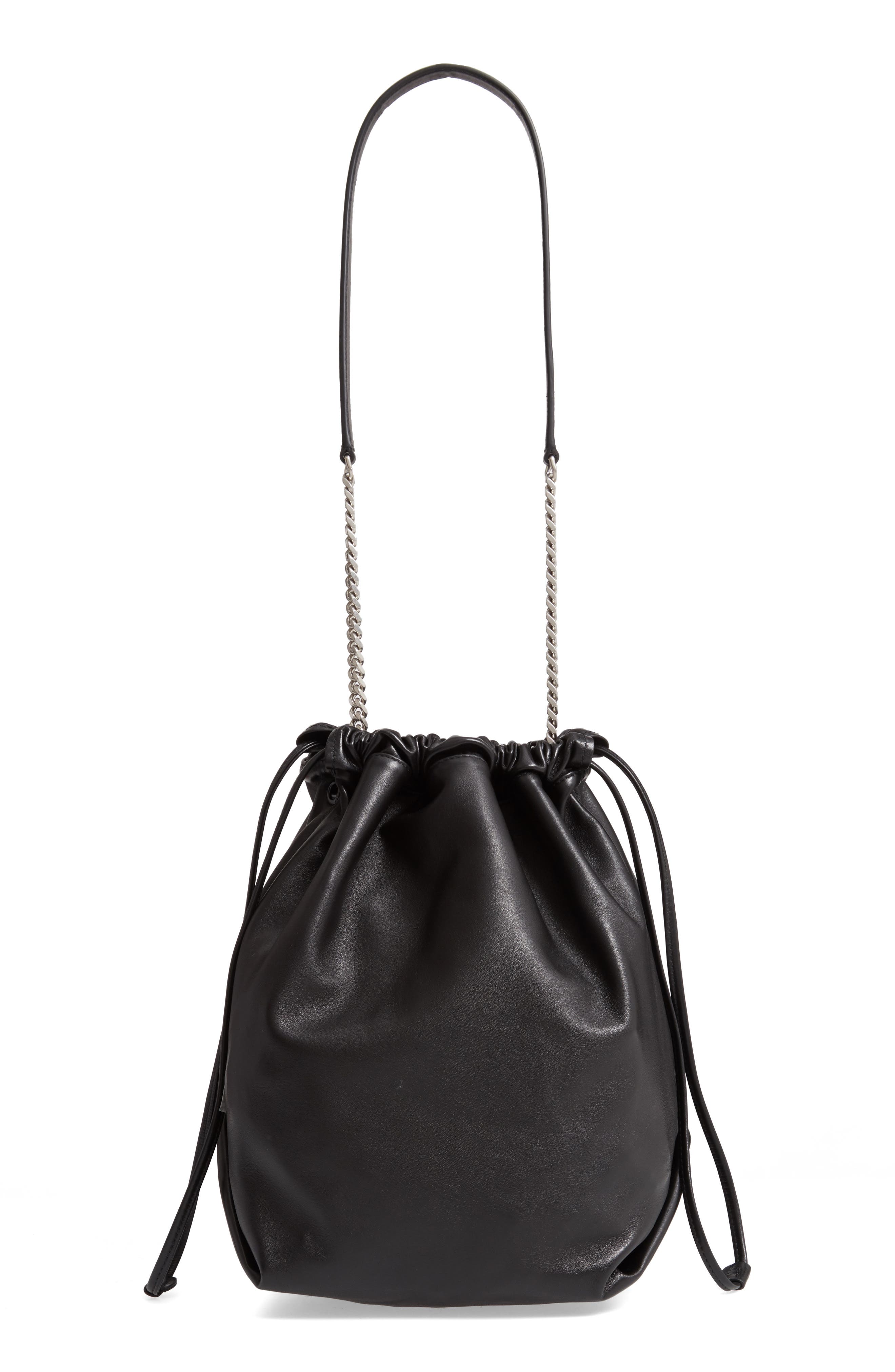 Teddy Leather Bucket Bag, Alternate, color, NOIR