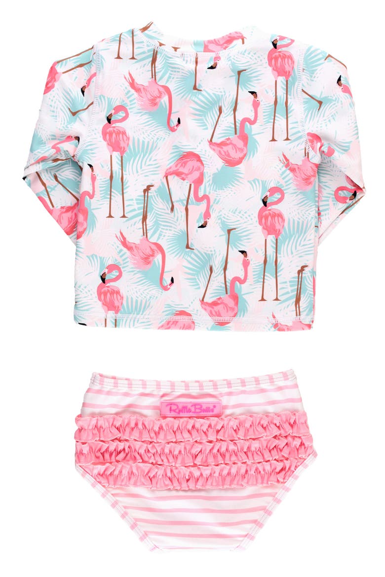 Kids' Vibrant Flamingo Long Sleeve Two-Piece Rashguard Swimsuit, Alternate, color, BLUE