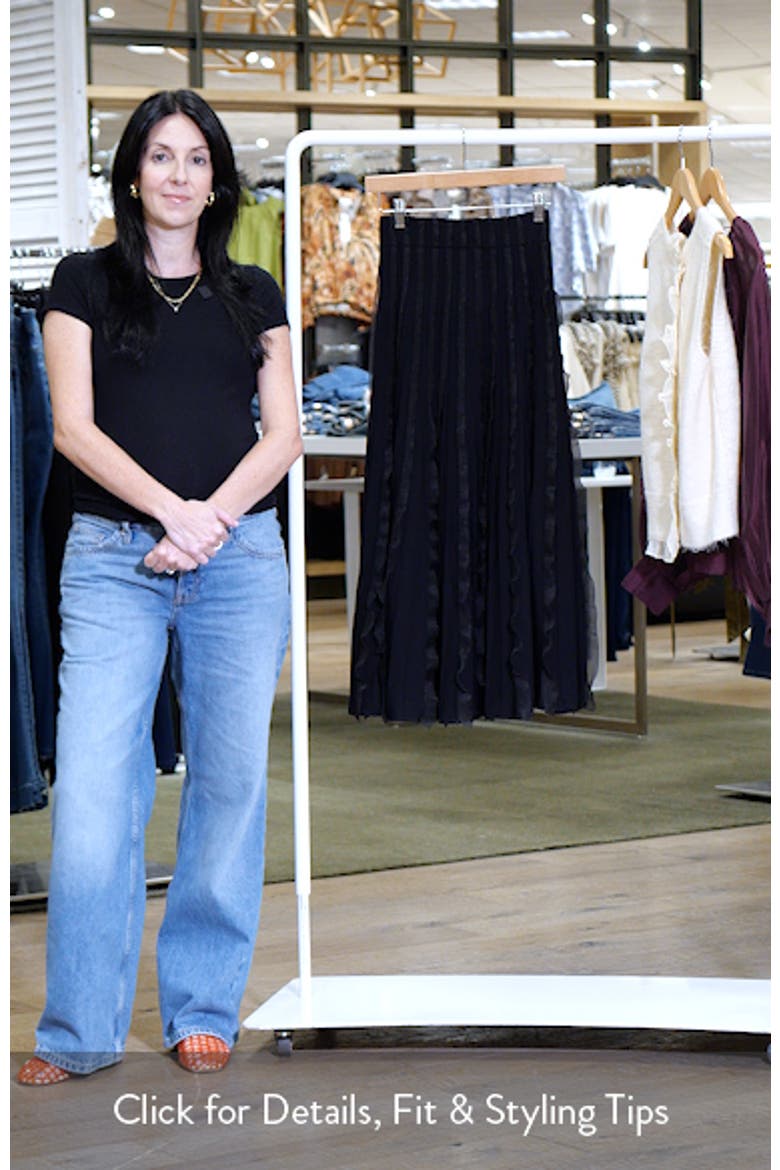Pleated Mixed Media Midi Skirt video