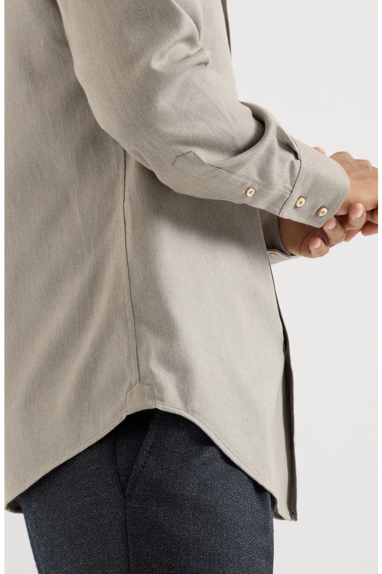 Stretch cotton chevron flannel shirt with spread collar, Alternate, color, Stone Grey