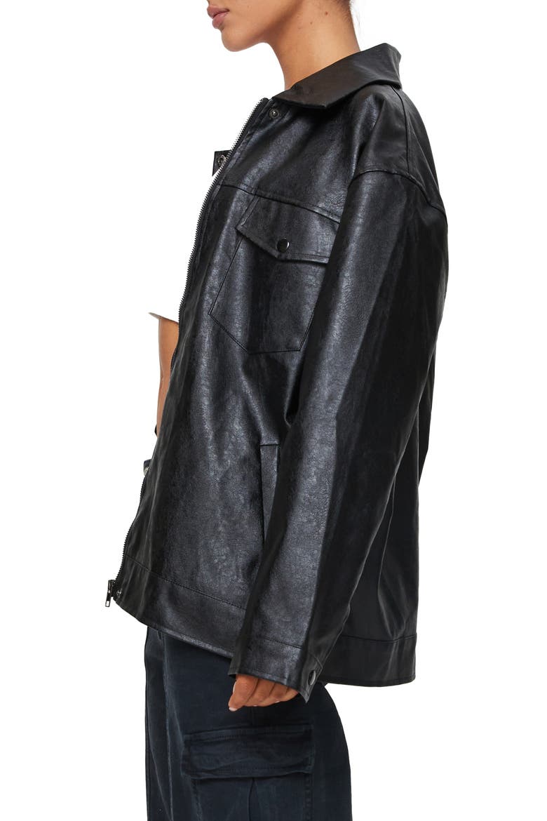 Callie Oversize Faux Leather Jacket, Alternate, color, BLACK