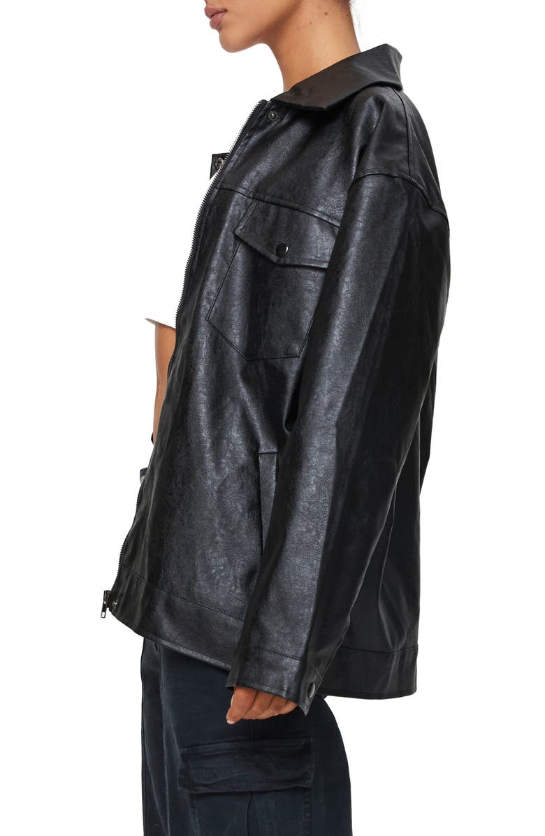 Princess Polly Callie Oversize Faux Leather Jacket, Alternate, color, Black