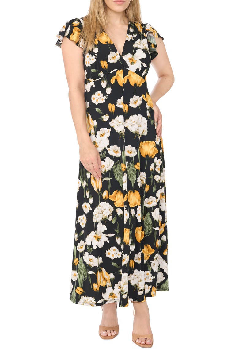 Fluttered Sleeve Maxi Dress, Main, color, RICH BLACK